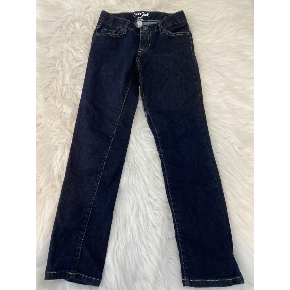 Cat and Jack girls skinny jeans dark wash blue adjustable waist sizd 8 EUC